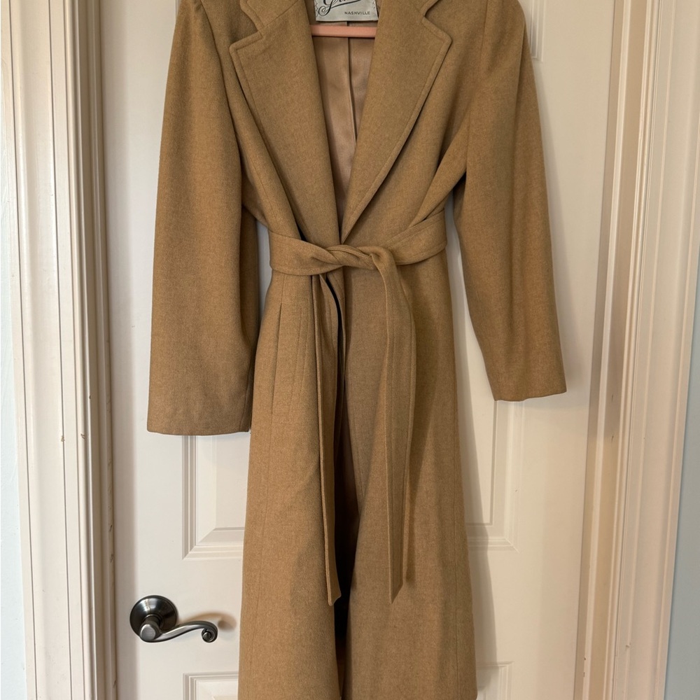 Vintage Brown Tan Camel Hair Trench Coat for Women- Fleurette of California - Picture 4 of 17
